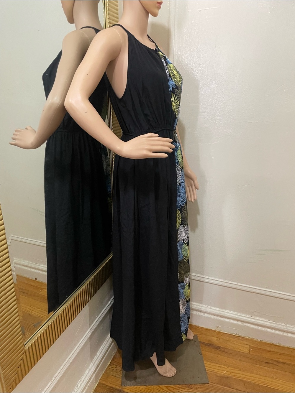 Diane Von Furstenberg Black Maxi with Blue and Gold Leaf Panel - Picture 10 of 12